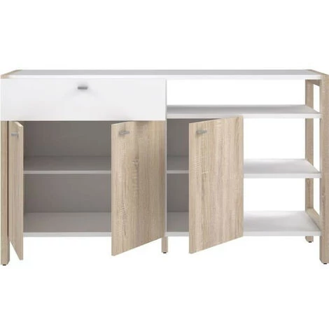 AUTRES Buffet HOYVIK 3 Portes- 2 Tablettes, 1 Tioir, 3 Niches - 155,7 Cm - Décor Chene Sonoma Combiné Avec Du Blanc Mat - Poignées E 4 AUTRES Buffet HOYVIK 3 Portes- 2 Tablettes, 1 Tioir, 3 Niches - 155,7 Cm - Décor Chene Sonoma Combiné Avec Du Blanc Mat - Poignées E – Image 4