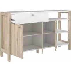 AUTRES Buffet HOYVIK 3 Portes- 2 Tablettes, 1 Tioir, 3 Niches - 155,7 Cm - Décor Chene Sonoma Combiné Avec Du Blanc Mat - Poignées E 9 AUTRES Buffet HOYVIK 3 Portes- 2 Tablettes, 1 Tioir, 3 Niches - 155,7 Cm - Décor Chene Sonoma Combiné Avec Du Blanc Mat - Poignées E -Buffet et enfilade Soldes 60044291 5
