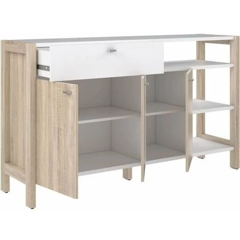 AUTRES Buffet HOYVIK 3 Portes- 2 Tablettes, 1 Tioir, 3 Niches - 155,7 Cm - Décor Chene Sonoma Combiné Avec Du Blanc Mat - Poignées E 5 AUTRES Buffet HOYVIK 3 Portes- 2 Tablettes, 1 Tioir, 3 Niches - 155,7 Cm - Décor Chene Sonoma Combiné Avec Du Blanc Mat - Poignées E – Image 5