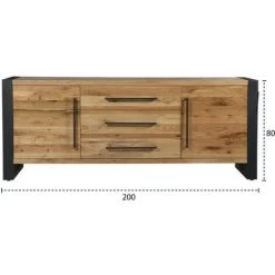 AUTRES RUDY Buffet 2 Portes 3 Tiroirs En Chene Massif Placage Chene Rustic - L 200 X P 45 X H 80 Cm -Buffet et enfilade Soldes 60044327 3