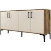 COTECOSY Buffet Bas 4 Portes Vranus 160cm Bois Naturel Et Blanc Crème Et Métal Noir - Crème