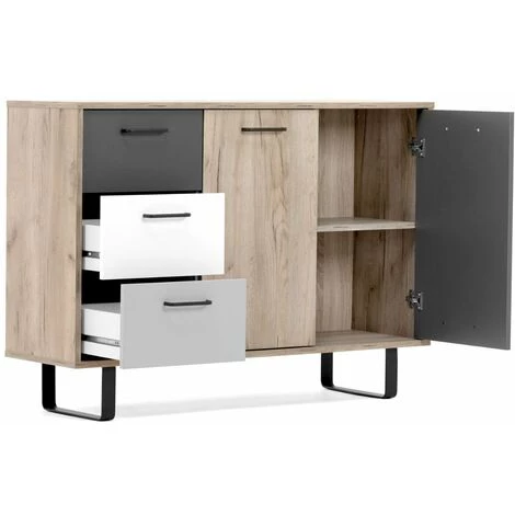 CAESAROO Buffet 118x86H Cm Aruba Avec Deux Portes Chêne Clair Et Trois Tiroirs En Trois Couleurs | Chêne Et Gris 2 CAESAROO Buffet 118x86H Cm Aruba Avec Deux Portes Chêne Clair Et Trois Tiroirs En Trois Couleurs | Chêne Et Gris – Image 2