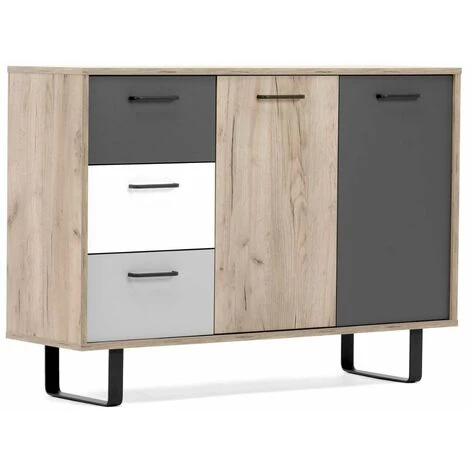 CAESAROO Buffet 118x86H Cm Aruba Avec Deux Portes Chêne Clair Et Trois Tiroirs En Trois Couleurs | Chêne Et Gris 3 CAESAROO Buffet 118x86H Cm Aruba Avec Deux Portes Chêne Clair Et Trois Tiroirs En Trois Couleurs | Chêne Et Gris – Image 3