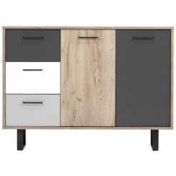 CAESAROO Buffet 118x86H Cm Aruba Avec Deux Portes Chêne Clair Et Trois Tiroirs En Trois Couleurs | Chêne Et Gris 8 CAESAROO Buffet 118x86H Cm Aruba Avec Deux Portes Chêne Clair Et Trois Tiroirs En Trois Couleurs | Chêne Et Gris -Buffet et enfilade Soldes 60101377 4