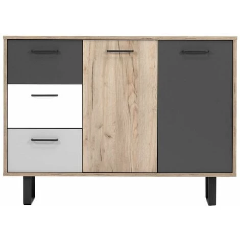 CAESAROO Buffet 118x86H Cm Aruba Avec Deux Portes Chêne Clair Et Trois Tiroirs En Trois Couleurs | Chêne Et Gris 4 CAESAROO Buffet 118x86H Cm Aruba Avec Deux Portes Chêne Clair Et Trois Tiroirs En Trois Couleurs | Chêne Et Gris – Image 4