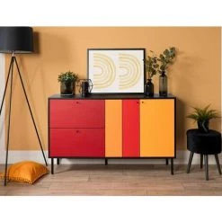 CAESAROO Buffet 145x81H Cm Multicouleurs Avec Deux Portes Et Deux Tiroirs | Multicolor