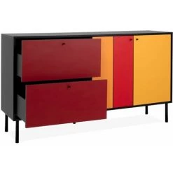 CAESAROO Buffet 145x81H Cm Multicouleurs Avec Deux Portes Et Deux Tiroirs | Multicolor -Buffet et enfilade Soldes 60101388 3