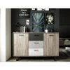 CAESAROO Buffet 160x86H Cm Aruba Avec Deux Portes Chêne Clair Et Trois Tiroirs En Trois Couleurs | Chêne Et Gris