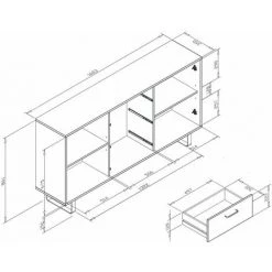 CAESAROO Buffet 160x86H Cm Aruba Avec Deux Portes Chêne Clair Et Trois Tiroirs En Trois Couleurs | Chêne Et Gris -Buffet et enfilade Soldes 60101398 5