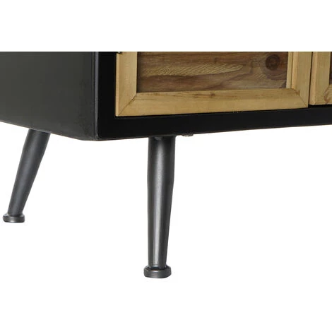 Buffet Meuble De Rangement En Bois De Sapin Marron Clair / Noir Et Verre - Longueur 120 X Hauteur 76 X Profondeur 40 Cm -PEGANE- 5 Buffet Meuble De Rangement En Bois De Sapin Marron Clair / Noir Et Verre - Longueur 120 X Hauteur 76 X Profondeur 40 Cm -PEGANE- – Image 5