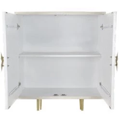 Buffet Haut Meuble De Rangement En Bois De Manguier Blanc Et Laiton Doré - Longueur 93 X Hauteur 114 X Profondeur 41 Cm -PEGANE- -Buffet et enfilade Soldes 60152486 3