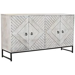 Buffet Meuble De Rangement En Bois De Manguier Coloris Blanc Et Métal Noir - Longueur 155 X Hauteur 80 X Profondeur 40 Cm -PEGANE-
