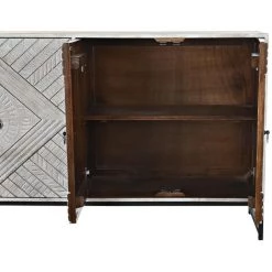 Buffet Meuble De Rangement En Bois De Manguier Coloris Blanc Et Métal Noir - Longueur 155 X Hauteur 80 X Profondeur 40 Cm -PEGANE- -Buffet et enfilade Soldes 60152578 4