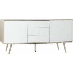 Buffet Meuble De Rangement En MDF Coloris Blanc / Naturel Et Métal - Longueur 170 X Hauteur 76 X Profondeur 45 Cm -PEGANE-