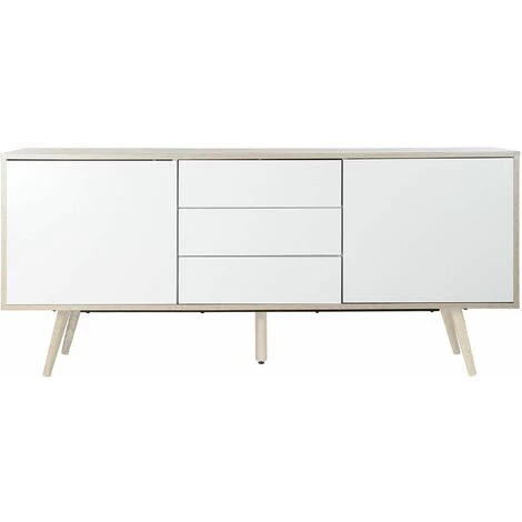 Buffet Meuble De Rangement En MDF Coloris Blanc / Naturel Et Métal - Longueur 170 X Hauteur 76 X Profondeur 45 Cm -PEGANE- 2 Buffet Meuble De Rangement En MDF Coloris Blanc / Naturel Et Métal - Longueur 170 X Hauteur 76 X Profondeur 45 Cm -PEGANE- – Image 2