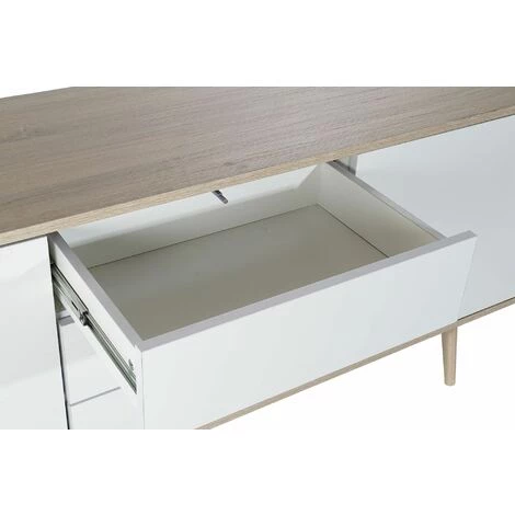 Buffet Meuble De Rangement En MDF Coloris Blanc / Naturel Et Métal - Longueur 170 X Hauteur 76 X Profondeur 45 Cm -PEGANE- 3 Buffet Meuble De Rangement En MDF Coloris Blanc / Naturel Et Métal - Longueur 170 X Hauteur 76 X Profondeur 45 Cm -PEGANE- – Image 3