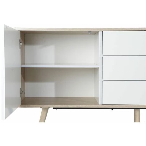 Buffet Meuble De Rangement En MDF Coloris Blanc / Naturel Et Métal - Longueur 170 X Hauteur 76 X Profondeur 45 Cm -PEGANE- 4 Buffet Meuble De Rangement En MDF Coloris Blanc / Naturel Et Métal - Longueur 170 X Hauteur 76 X Profondeur 45 Cm -PEGANE- – Image 4