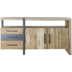 Buffet Meuble De Rangement En Acacia Coloris Naturel / Noir Et Métal - Longueur 170 X Hauteur 90 X Profondeur 54 Cm -PEGANE- -Buffet et enfilade Soldes 60153503 2