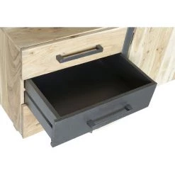 Buffet Meuble De Rangement En Acacia Coloris Naturel / Noir Et Métal - Longueur 170 X Hauteur 90 X Profondeur 54 Cm -PEGANE- -Buffet et enfilade Soldes 60153503 4