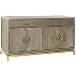 Buffet Meuble De Rangement En Peuplier Coloris Marron Et Métal Doré - Longueur 150 X Hauteur 80 X Profondeur 50 Cm -PEGANE-