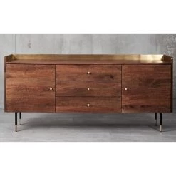 Buffet Meuble De Rangement En Bois De Manguier Coloris Marron Et Métal - Longueur 170 X Hauteur 78 X Profondeur 45 Cm -PEGANE-