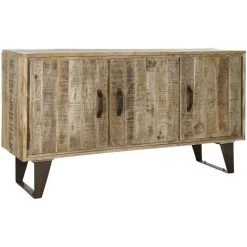 Buffet Meuble De Rangement En Bois De Manguier Naturel Et Métal Noir - Longueur 140 X Hauteur 75 X Profondeur 43 Cm -PEGANE-