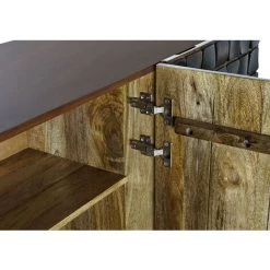Buffet Meuble De Rangement En Bois De Manguier Marron Foncé Et Métal Doré - Longueur 160 X Hauteur 80 X Profondeur 45 Cm -PEGANE- -Buffet et enfilade Soldes 60153560 4