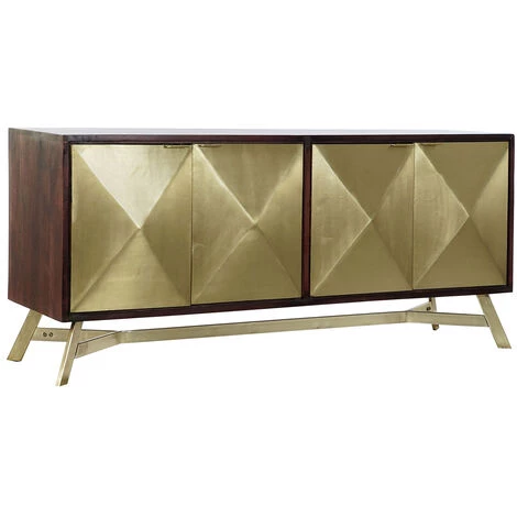 Buffet Meuble De Rangement En Bois De Manguier Et Acacia Coloris Marron Foncé / Doré - Longueur 150 X Hauteur 68 X Profondeur 40 Cm -PEGANE- 1 Buffet Meuble De Rangement En Bois De Manguier Et Acacia Coloris Marron Foncé / Doré - Longueur 150 X Hauteur 68 X Profondeur 40 Cm -PEGANE-