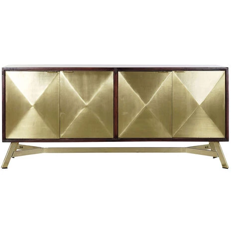 Buffet Meuble De Rangement En Bois De Manguier Et Acacia Coloris Marron Foncé / Doré - Longueur 150 X Hauteur 68 X Profondeur 40 Cm -PEGANE- 2 Buffet Meuble De Rangement En Bois De Manguier Et Acacia Coloris Marron Foncé / Doré - Longueur 150 X Hauteur 68 X Profondeur 40 Cm -PEGANE- – Image 2