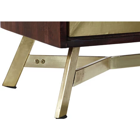 Buffet Meuble De Rangement En Bois De Manguier Et Acacia Coloris Marron Foncé / Doré - Longueur 150 X Hauteur 68 X Profondeur 40 Cm -PEGANE- 4 Buffet Meuble De Rangement En Bois De Manguier Et Acacia Coloris Marron Foncé / Doré - Longueur 150 X Hauteur 68 X Profondeur 40 Cm -PEGANE- – Image 4