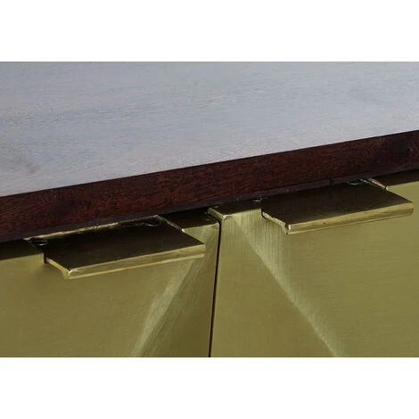 Buffet Meuble De Rangement En Bois De Manguier Et Acacia Coloris Marron Foncé / Doré - Longueur 150 X Hauteur 68 X Profondeur 40 Cm -PEGANE- 5 Buffet Meuble De Rangement En Bois De Manguier Et Acacia Coloris Marron Foncé / Doré - Longueur 150 X Hauteur 68 X Profondeur 40 Cm -PEGANE- – Image 5