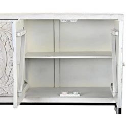 Buffet Meuble De Rangement En Bois De Manguier Coloris Blanc Et Métal Noir - Longueur 150 X Hauteur 80 X Profondeur 38 Cm -PEGANE- -Buffet et enfilade Soldes 60154464 4
