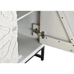 Buffet Meuble De Rangement En Bois De Manguier Coloris Blanc Et Métal Noir - Longueur 150 X Hauteur 80 X Profondeur 38 Cm -PEGANE- -Buffet et enfilade Soldes 60154464 5