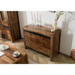MASSIVMOEBEL24.DE ANCONA Sideboard #220 110x45x80 Sheesham Dunkelbraun Lackier - Brun -Buffet et enfilade Soldes 60155018 2