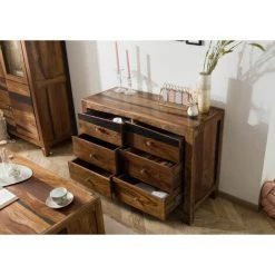 MASSIVMOEBEL24.DE ANCONA Sideboard #220 110x45x80 Sheesham Dunkelbraun Lackier - Brun -Buffet et enfilade Soldes 60155018 3