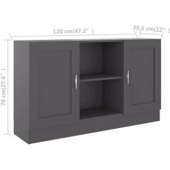 ONEVAN Buffet 120x30,5x70 Cm Panneau De Particules Avec 2 Portes - Gris Matte -Buffet et enfilade Soldes 60167437 2