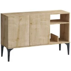 COTECOSY Buffet Bas 2 Portes Avec étagères Dyna 120cm Chêne Clair - Chêne Clair