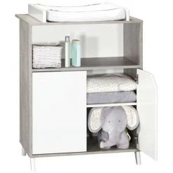 BABY PRICE COMMODE 2 PORTES ET 1 NICHE SCANDI GRIS - BLANC -Buffet et enfilade Soldes 60219919 3