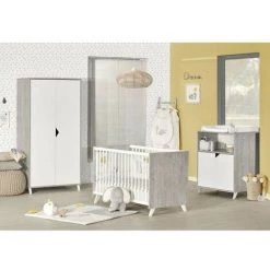 BABY PRICE COMMODE 2 PORTES ET 1 NICHE SCANDI GRIS - BLANC -Buffet et enfilade Soldes 60219919 4