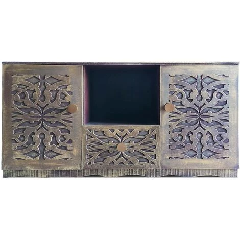 COTECOSY Buffet Style Oriental Avec Moulures 120cm Portofino Bois Noir Et Or - Or 2 COTECOSY Buffet Style Oriental Avec Moulures 120cm Portofino Bois Noir Et Or - Or – Image 2