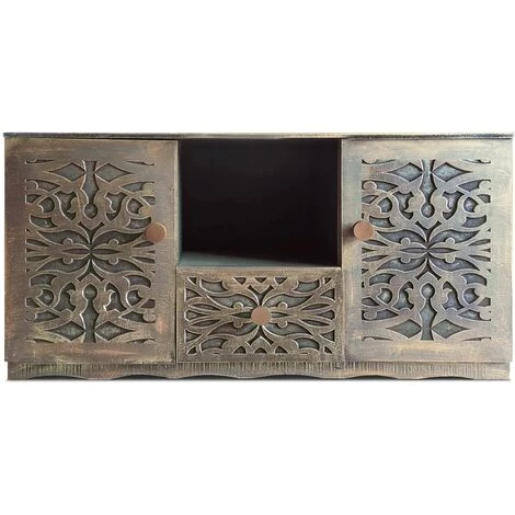 COTECOSY Buffet Style Oriental Avec Moulures 120cm Portofino Bois Noir Et Or - Or 3 COTECOSY Buffet Style Oriental Avec Moulures 120cm Portofino Bois Noir Et Or - Or – Image 3