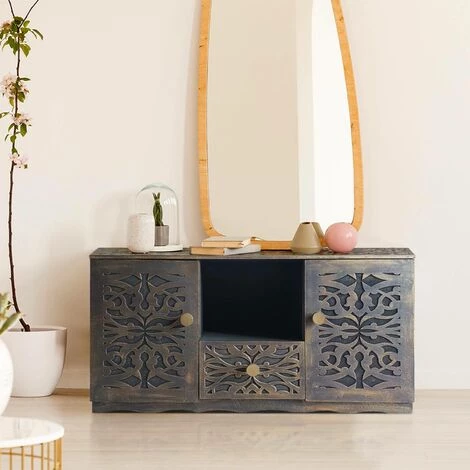 COTECOSY Buffet Style Oriental Avec Moulures 120cm Portofino Bois Noir Et Or - Or 4 COTECOSY Buffet Style Oriental Avec Moulures 120cm Portofino Bois Noir Et Or - Or – Image 4