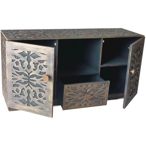 COTECOSY Buffet Style Oriental Avec Moulures 120cm Portofino Bois Noir Et Or - Or 5 COTECOSY Buffet Style Oriental Avec Moulures 120cm Portofino Bois Noir Et Or - Or – Image 5