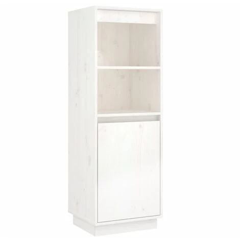 INLIFE Buffet Blanc 37x34x110 Cm Bois Massif De Pin 2 INLIFE Buffet Blanc 37x34x110 Cm Bois Massif De Pin – Image 2