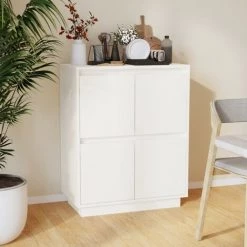 INLIFE Buffet Blanc 60x34x75 Cm Bois Massif De Pin