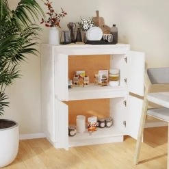 INLIFE Buffet Blanc 60x34x75 Cm Bois Massif De Pin -Buffet et enfilade Soldes 60303043 3