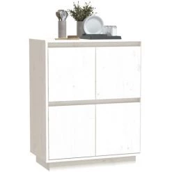 INLIFE Buffet Blanc 60x34x75 Cm Bois Massif De Pin -Buffet et enfilade Soldes 60303043 4