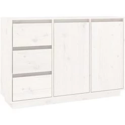 YOUTHUP Buffet Blanc 111x34x75 Cm Bois Massif De Pin - Blanc 6 YOUTHUP Buffet Blanc 111x34x75 Cm Bois Massif De Pin - Blanc -Buffet et enfilade Soldes 60365992 2