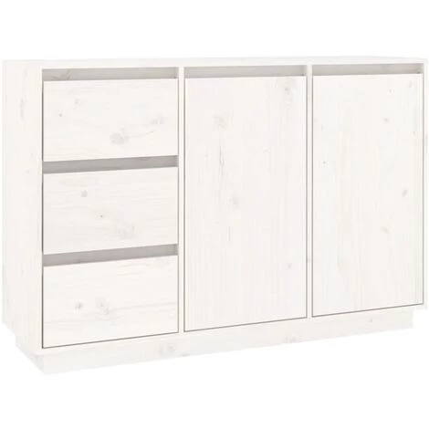 YOUTHUP Buffet Blanc 111x34x75 Cm Bois Massif De Pin - Blanc 2 YOUTHUP Buffet Blanc 111x34x75 Cm Bois Massif De Pin - Blanc – Image 2