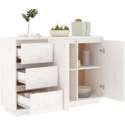 YOUTHUP Buffet Blanc 111x34x75 Cm Bois Massif De Pin - Blanc 8 YOUTHUP Buffet Blanc 111x34x75 Cm Bois Massif De Pin - Blanc -Buffet et enfilade Soldes 60365992 4
